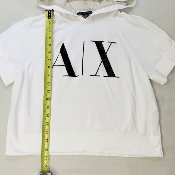 Armani Exchange A|X Cropped Hoodie Shirt XS White Short Sleeve 100% Cotton - Picture 4 of 8